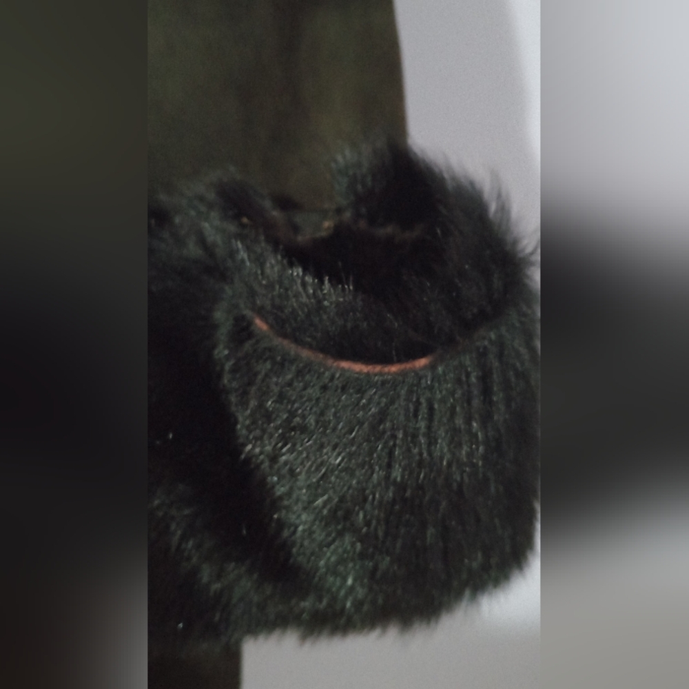 Brown Suede Coat with Black Fur Trim - Picture 6 of 7